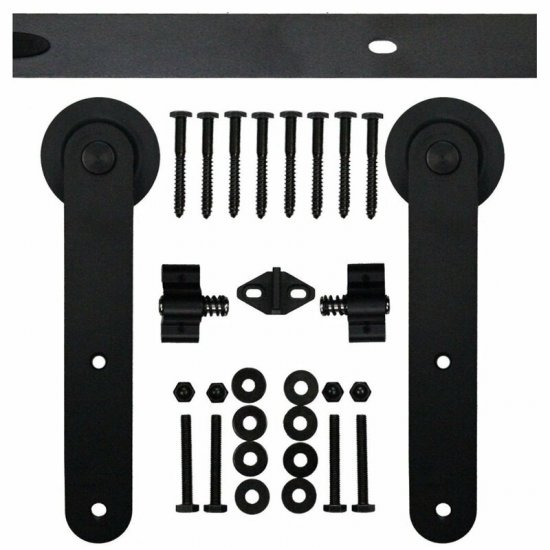 Straight Sliding Standard Single Track Barn Door Hardware Kit - Click Image to Close