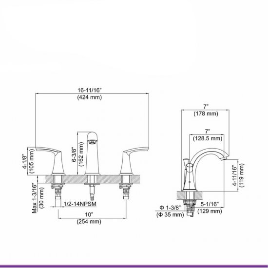 KBF1015BN Pyramid Brass Handle Widespread Bathroom Faucet with Drain Assembly - Click Image to Close