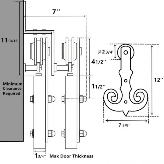 Mustache Bypass Barn Door Hardware Kit - Click Image to Close