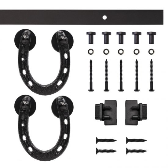 Horseshoe Miniature Standard Single Track Barn Door Hardware Kit - Click Image to Close